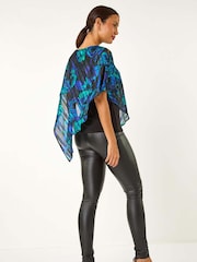 Roman Blue Floral Asymmetric Overlay Top - Image 4 of 5