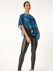 Roman Blue Floral Asymmetric Overlay Top - Image 5 of 5