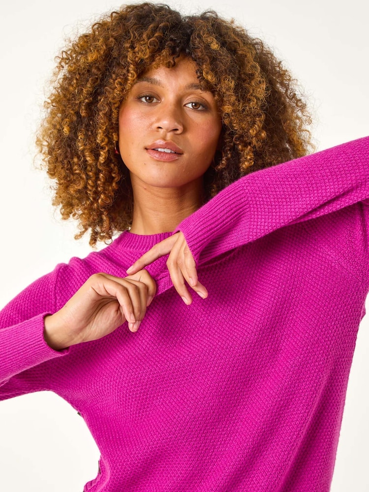 Roman Pink Textured Curved Hem Jumper - Image 2 of 5