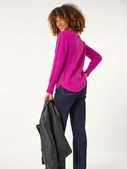 Roman Pink Textured Curved Hem Jumper - Image 3 of 5