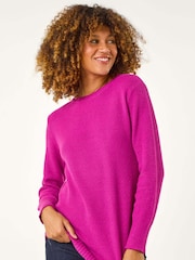 Roman Pink Textured Curved Hem Jumper - Image 4 of 5
