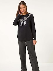 Roman Black Bow Sequin Detail Knit Jumper - Image 3 of 5