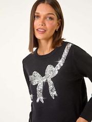 Roman Black Bow Sequin Detail Knit Jumper - Image 4 of 5