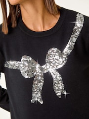 Roman Black Bow Sequin Detail Knit Jumper - Image 5 of 5