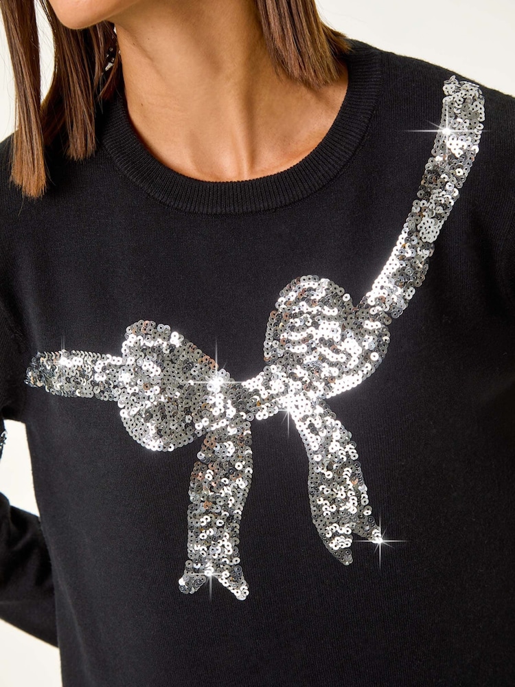 Schwarz - Roman Bow Sequin Detail Knit Jumper - Bild 5 von 5 Schwarz - Roman Bow Sequin Detail Knit Jumper - Bild 5 von 5
