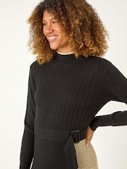 Roman Brown Contrast Panel Belt Knitted Dress - Image 2 of 5