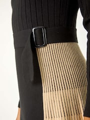 Roman Brown Contrast Panel Belt Knitted Dress - Image 3 of 5