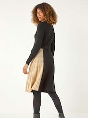 Roman Brown Contrast Panel Belt Knitted Dress - Image 4 of 5