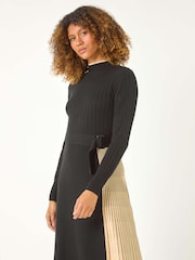 Roman Brown Contrast Panel Belt Knitted Dress - Image 5 of 5