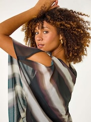 Roman Black Stripe Print Asymmetric Overlay Top - Image 1 of 6