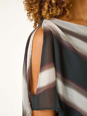 Roman Black Stripe Print Asymmetric Overlay Top - Image 3 of 6