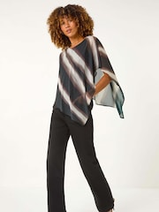 Roman Black Stripe Print Asymmetric Overlay Top - Image 4 of 6