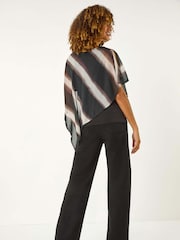 Roman Black Stripe Print Asymmetric Overlay Top - Image 5 of 6