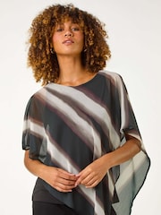 Roman Black Stripe Print Asymmetric Overlay Top - Image 6 of 6
