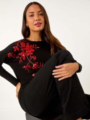 Roman Black Sequin Floral Knit Jumper - Image 1 of 5