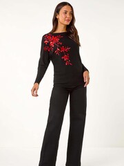Roman Black Sequin Floral Knit Jumper - Image 2 of 5