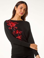 Roman Black Sequin Floral Knit Jumper - Image 4 of 5