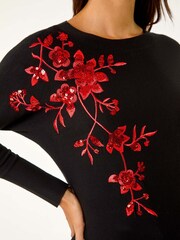 Roman Black Sequin Floral Knit Jumper - Image 5 of 5