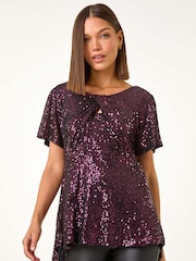 Roman Purple Sequin Detail Twist Front Top - Image 3 of 5