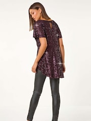 Roman Purple Sequin Detail Twist Front Top - Image 4 of 5