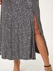Roman Metallic Sequin Cowl Neck Stretch Maxi Dress - Image 5 of 5
