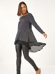 Roman Metallic Print Chiffon Hem Stretch Top - Image 1 of 5