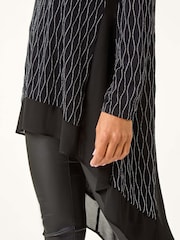 Roman Metallic Print Chiffon Hem Stretch Top - Image 2 of 5