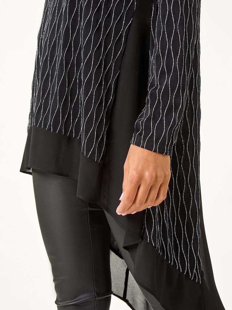 Roman Metallic Print Chiffon Hem Stretch Top - Image 2 of 5