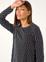 Roman Metallic Print Chiffon Hem Stretch Top - Image 3 of 5