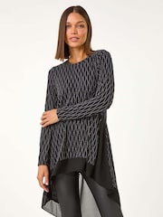 Roman Metallic Print Chiffon Hem Stretch Top - Image 5 of 5