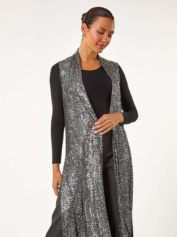 Roman Metallic Sequin Longline Stretch Cardigan - Image 1 of 6
