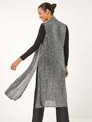 Roman Metallic Sequin Longline Stretch Cardigan - Image 3 of 6