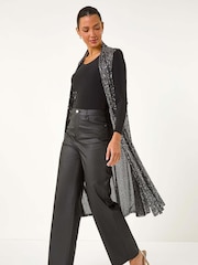 Roman Metallic Sequin Longline Stretch Cardigan - Image 4 of 6