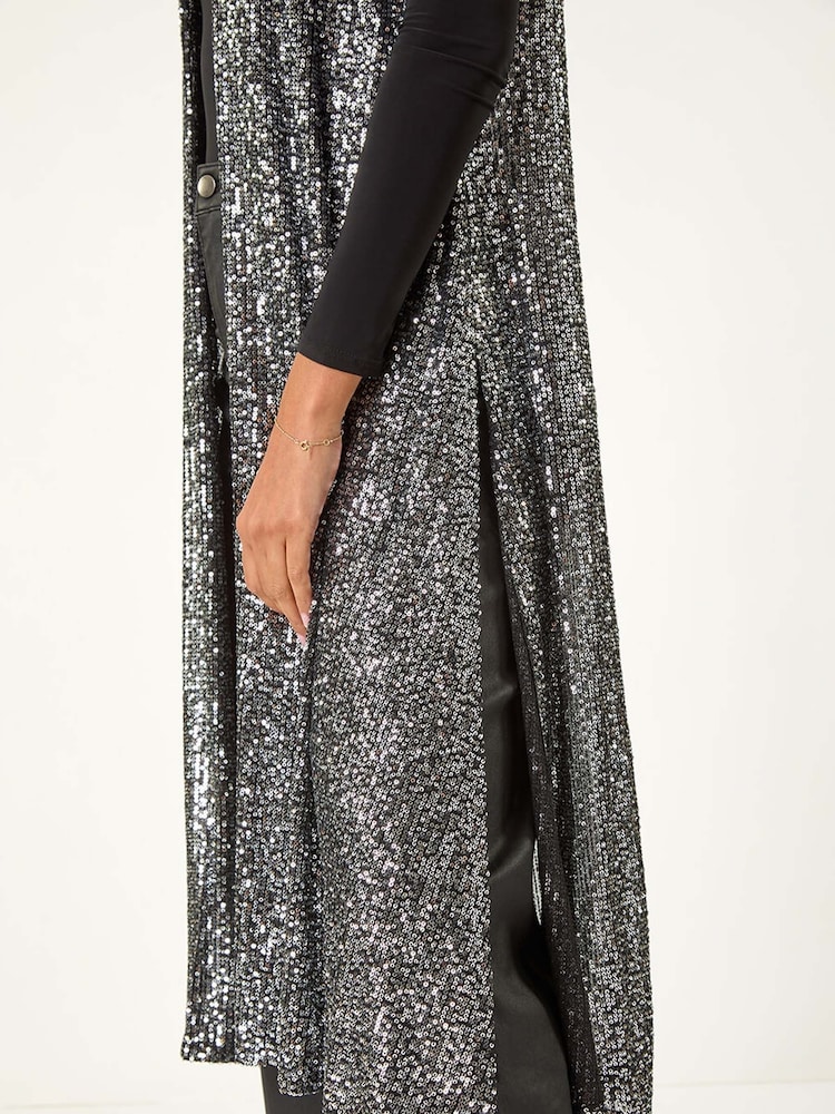 Roman Metallic Sequin Longline Stretch Cardigan - Image 6 of 6