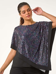 Roman Purple Sequin Overlay Stretch Tunic Top - Image 2 of 5