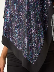 Roman Purple Sequin Overlay Stretch Tunic Top - Image 5 of 5