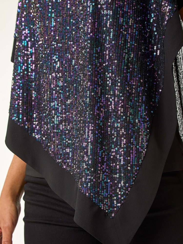 Roman Purple Sequin Overlay Stretch Tunic Top - Image 5 of 5