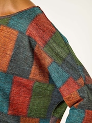 Roman Red Patchwork Print Drop Shoulder Stretch Top - Image 5 of 5