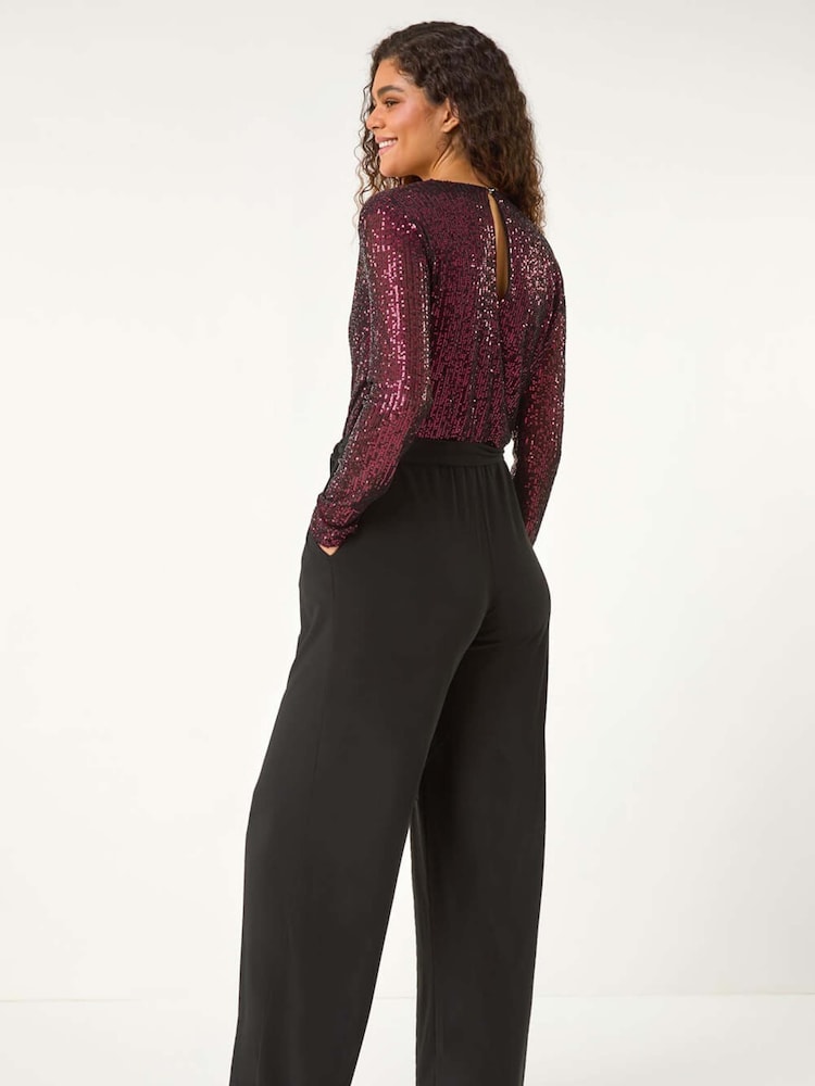 Roman Sequin Wrap V-Neck Stretch Jumpsuit - Imagen 2 de 5