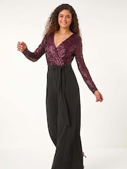Roman Sequin Wrap V-Neck Stretch Jumpsuit - Imagen 3 de 5