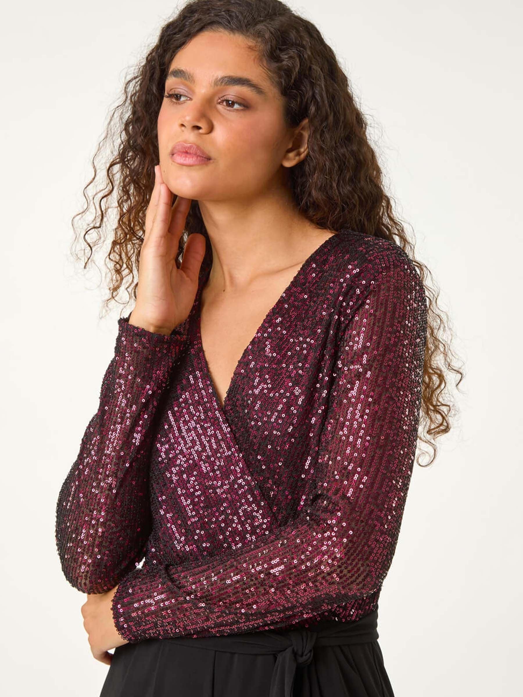 Buy Roman Red Dark Sequin Wrap V-Neck Stretch Jumpsuit from Next