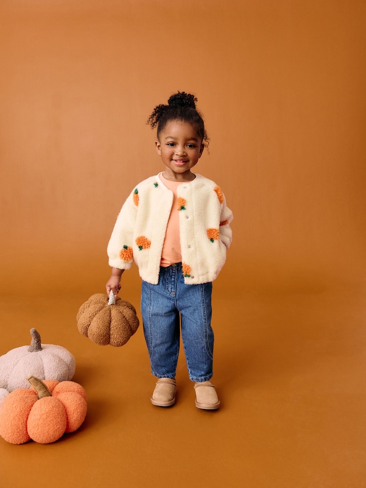 Cream Pumpkin Borg Fleece Bomber Jacket (3mths-8yrs) - Image 2 of 7