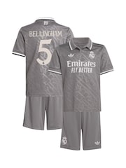 adidas Grey Real Madrid Third Youthkit 2024-25 Bellingham 5 Football Shirt - Image 1 of 3