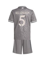 adidas Grey Real Madrid Third Youthkit 2024-25 Bellingham 5 Football Shirt - Image 3 of 3