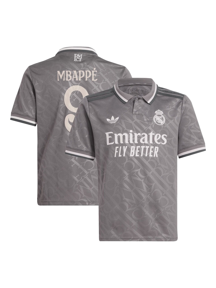 adidas Grey Real Madrid Third Shirt 2024-25 Kids Mbappe 9 - Image 1 of 3