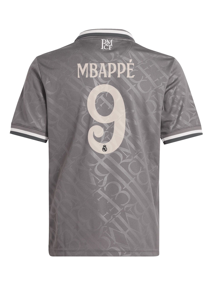 adidas Grey Real Madrid Third Shirt 2024-25 Kids Mbappe 9 - Image 3 of 3