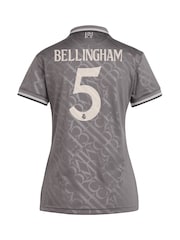 adidas Grey Womens Real Madrid Third Shirt 2024-25 Bellingham 5 - Image 3 of 3