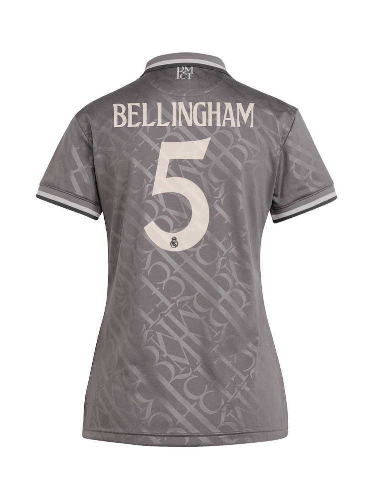 adidas Grey Womens Real Madrid Third Shirt 2024-25 Bellingham 5 - Image 3 of 3