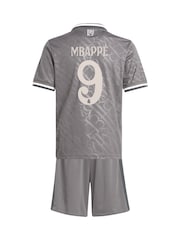 adidas Grey Real Madrid Third Youthkit 2024-25 Mbappe 9 Football Shirt - Image 2 of 2