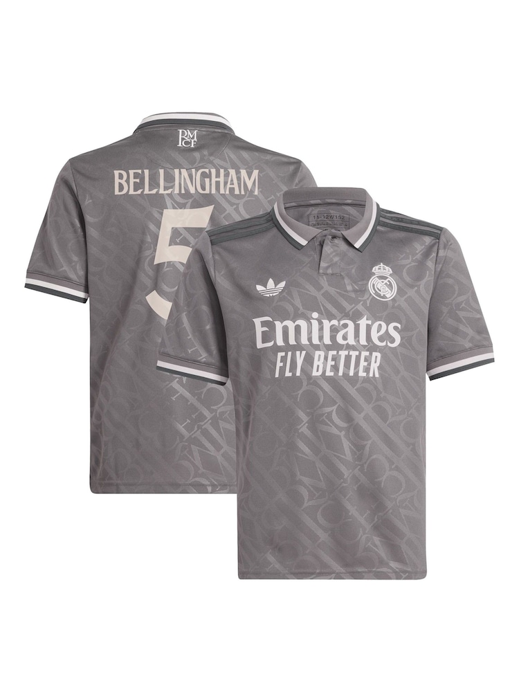 adidas Grey Real Madrid Third Shirt 2024-25 Kids Bellingham 5 - Image 1 of 1